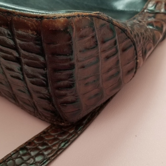 Vintage BRAHMIN Black Brown Crocodile Print Leather Womens ShouldePurse Handbag - Picture 10 of 11